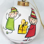 Bauble Christmas Handpainted Ceramic and Personalised Happy Elves