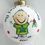 Bauble Christmas Handpainted Ceramic and Personalised My First Christmas