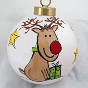 Bauble Christmas Handpainted Ceramic and Personalised Pressie Rudolph