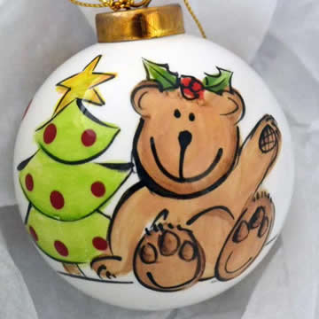 Bauble Christmas Handpainted Ceramic and Personalised Teddy Tree