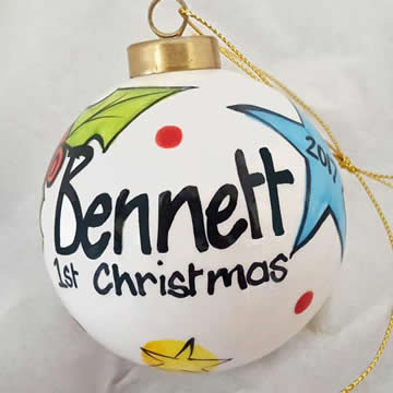 Bauble Christmas Handpainted Ceramic and Personalised First Christmas