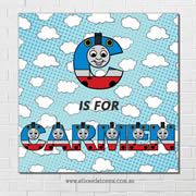 Thomas the Tank Engine Personalised Name Plaque canvas for kids wall art - Square with background
