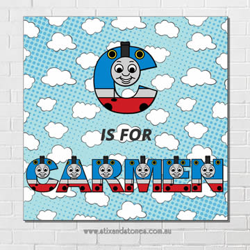 Thomas the Tank Engine Personalised Name Plaque canvas for kids wall art - Square with background