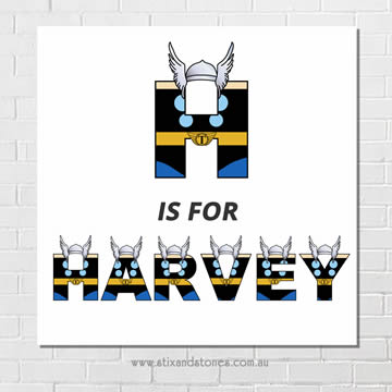 Thor Engine Personalised Name Plaque canvas for kids wall art - Square white background