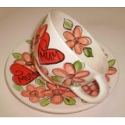 Handpainted Mug - Floral Mum Cup and Saucer
