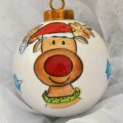 Bauble Christmas Handpainted Ceramic and Personalised Santa hat rudolph