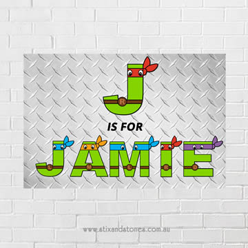 Teenage Mutant Ninja Turtles Personalised name plaque canvas for kids wall art - Rectangular with Background
